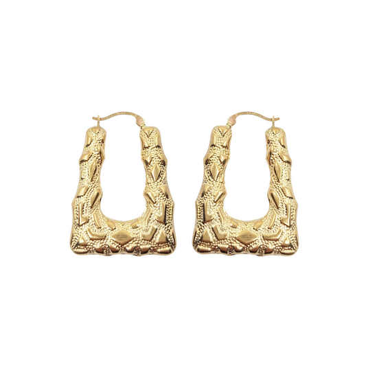 9ct Yellow Gold Nugget Creole Earrings