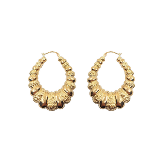 9ct Yellow Gold Patterned Creole Earrings