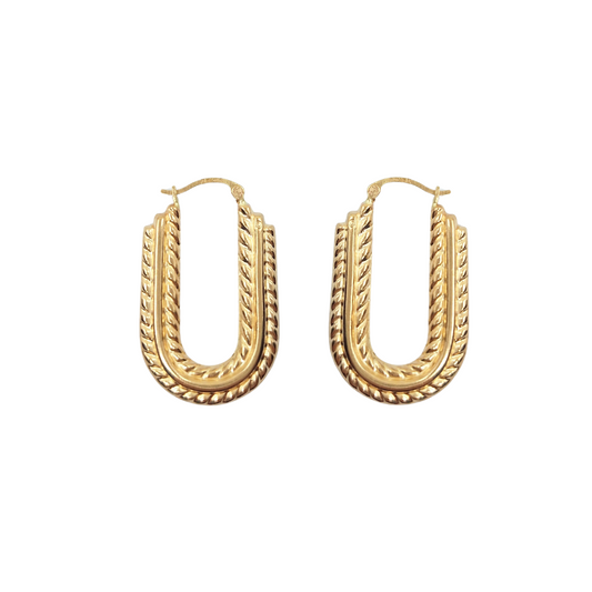 9ct Yellow Gold Oval Patterned Creole Earrings