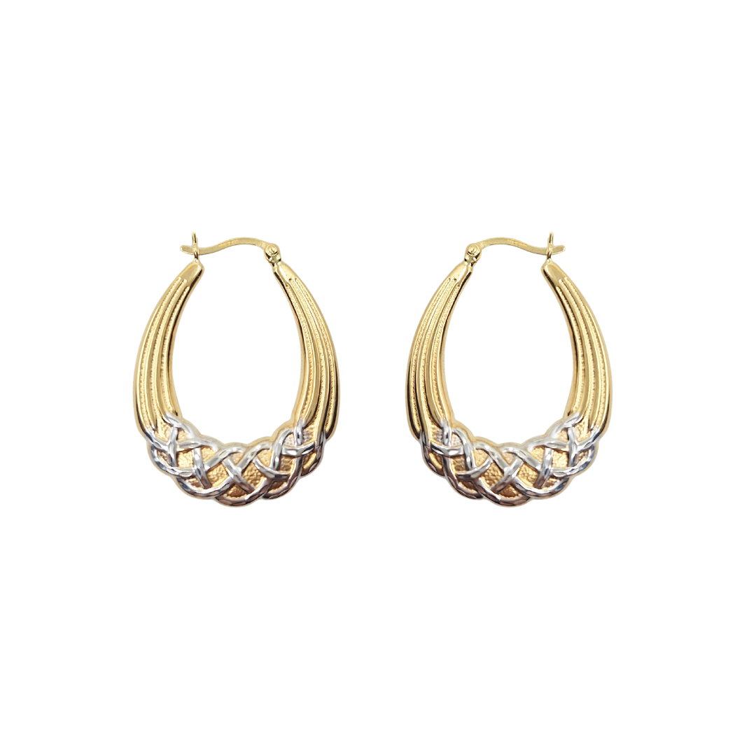 9ct 2 Colour Gold Creole Earrings