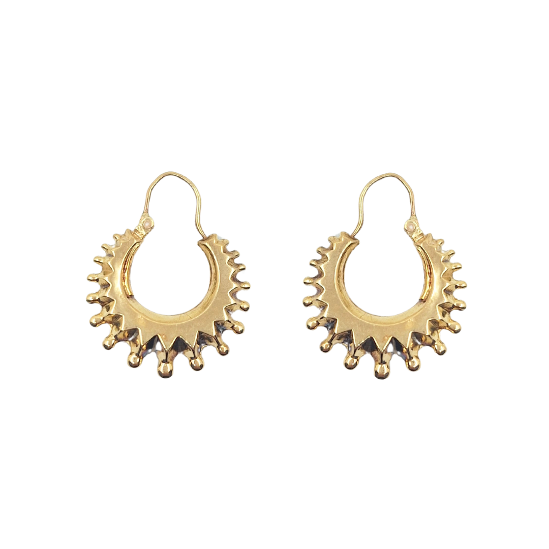 9ct Yellow Gold Spike Creole Earrings