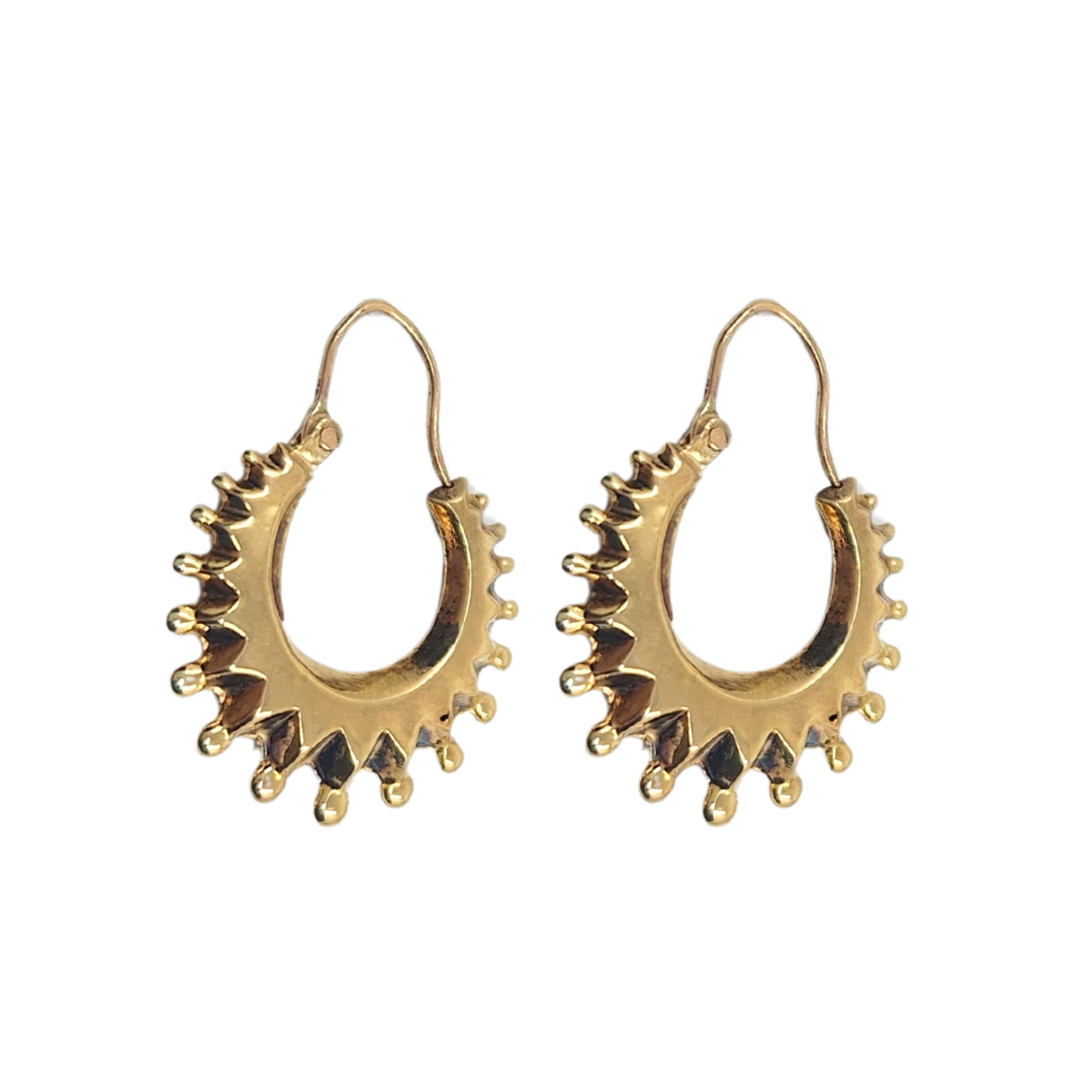 9ct Yellow Gold Spike Creole Earrings