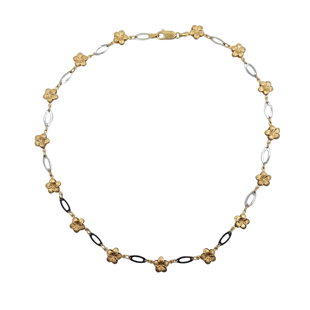9ct 2 Colour Gold Flower Collar Necklace 17"
