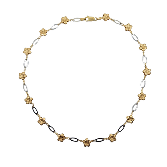 9ct 2 Colour Gold Flower Collar Necklace 17"