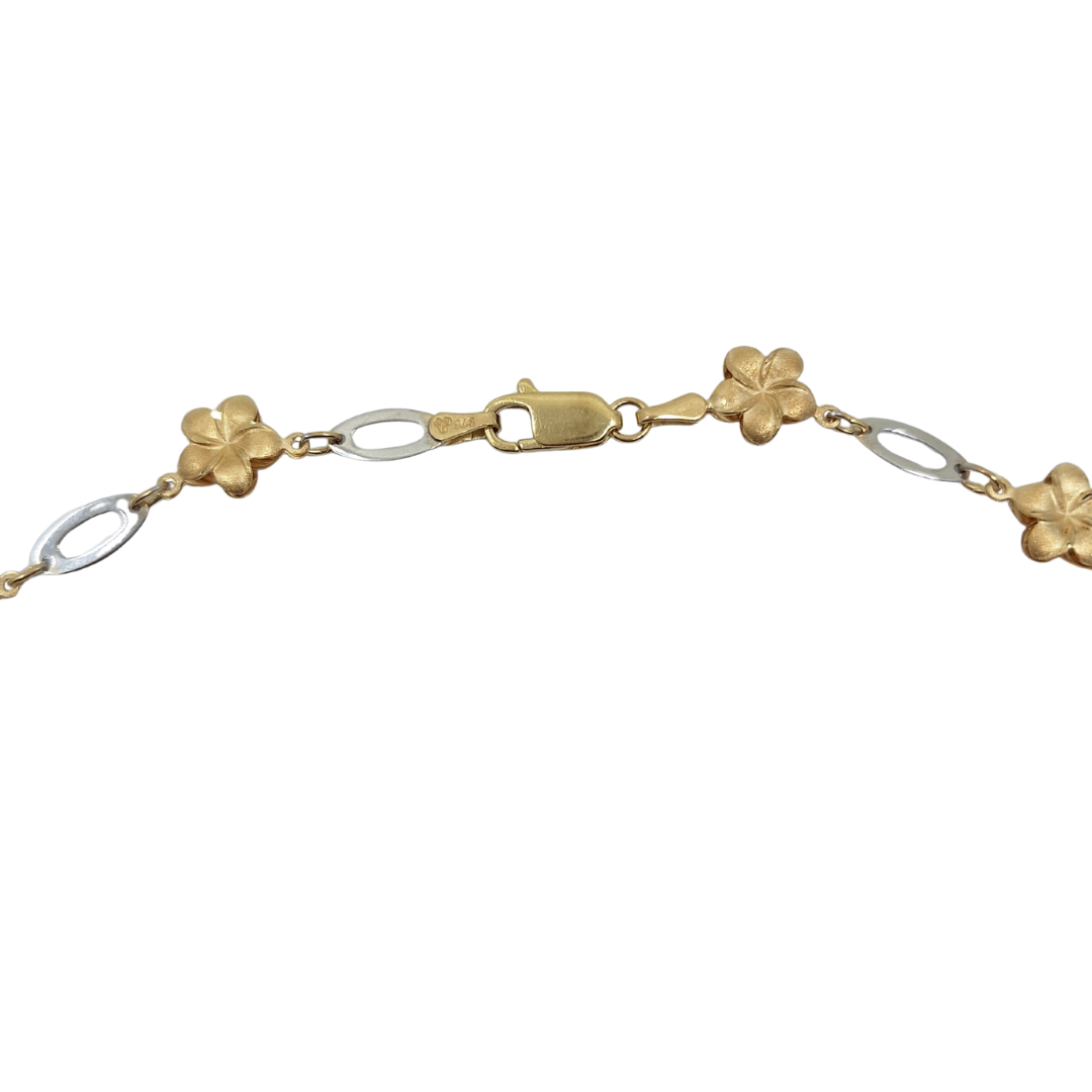 9ct 2 Colour Gold Flower Collar Necklace 17"