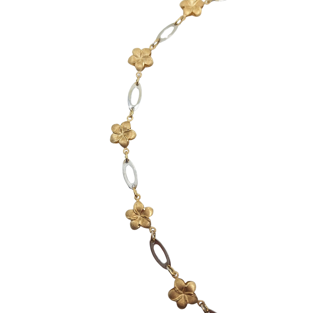 9ct 2 Colour Gold Flower Collar Necklace 17"
