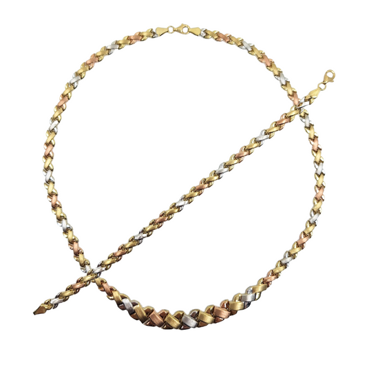 9ct 3 Colour Gold Kiss Link Necklace & Bracelet