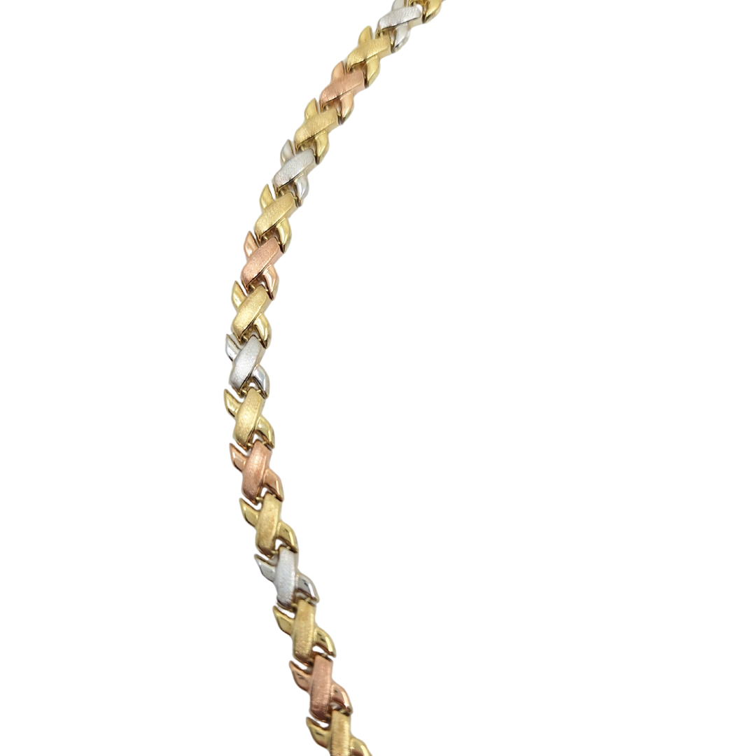 9ct 3 Colour Gold Kiss Link Necklace & Bracelet