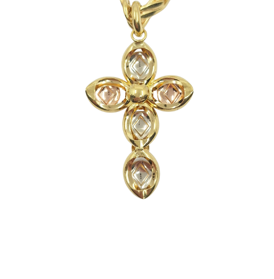 18ct Three Colour Gold Cross & Chain 20"