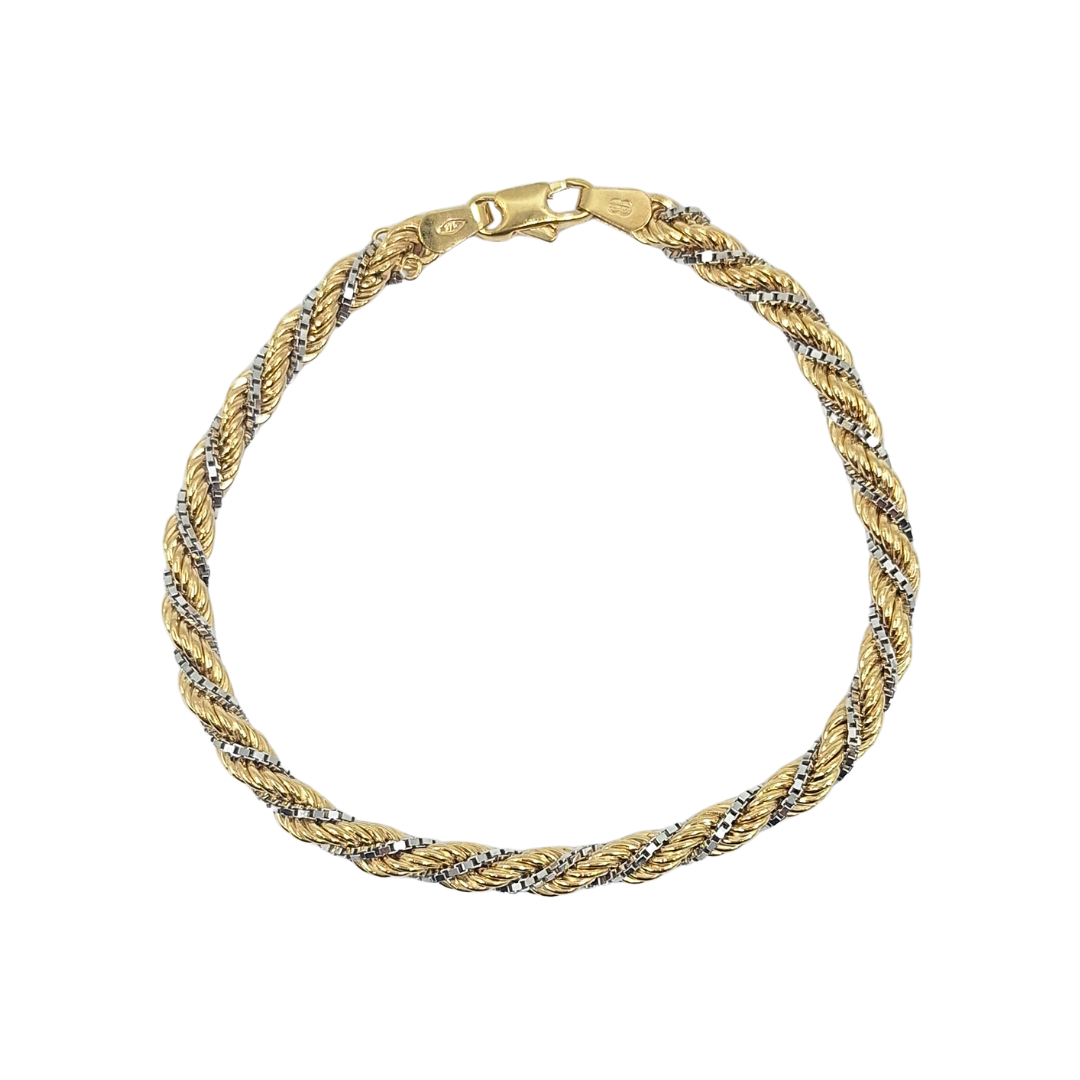9ct Yellow & White Gold Rope Bracelet 7.5"