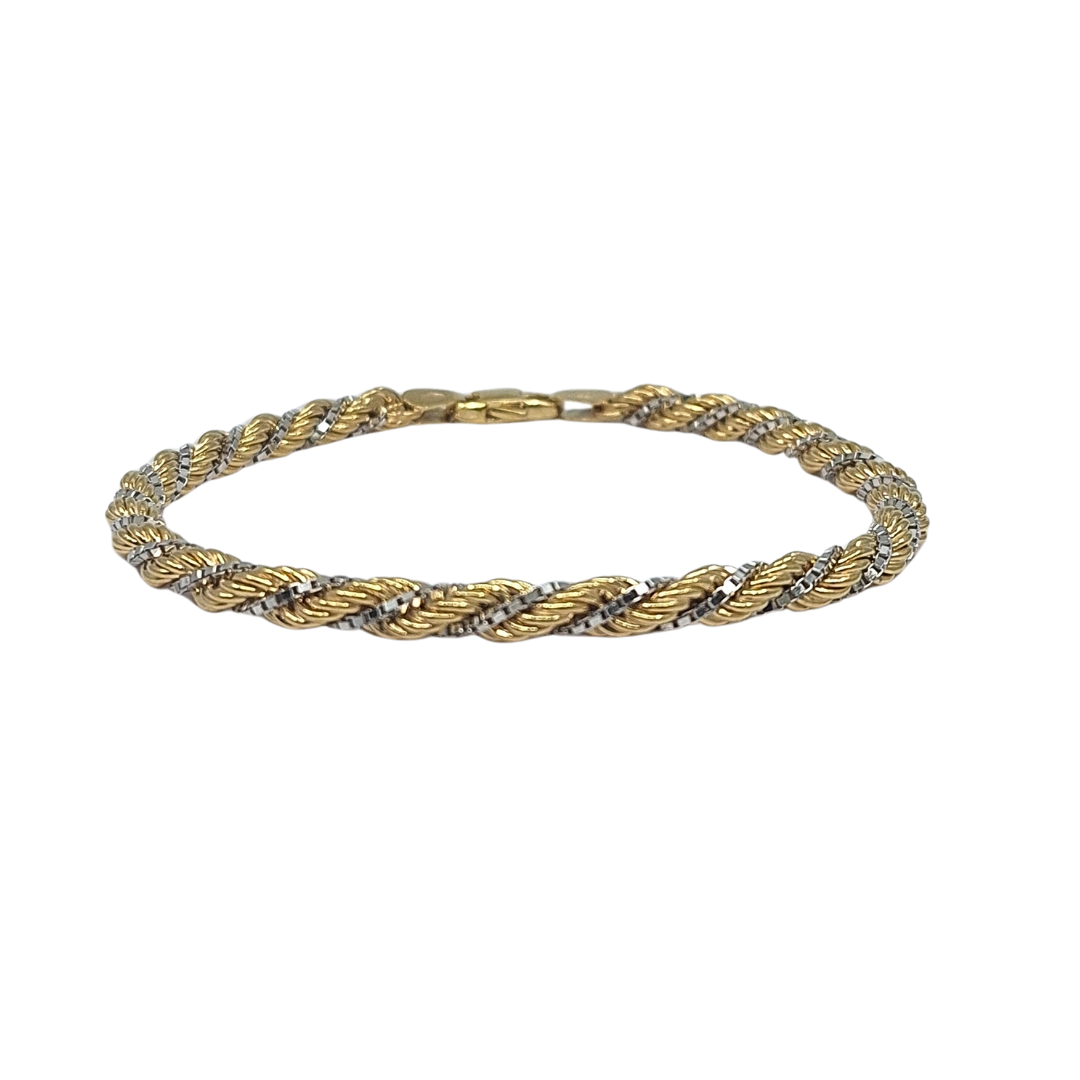 9ct Yellow & White Gold Rope Bracelet 7.5"