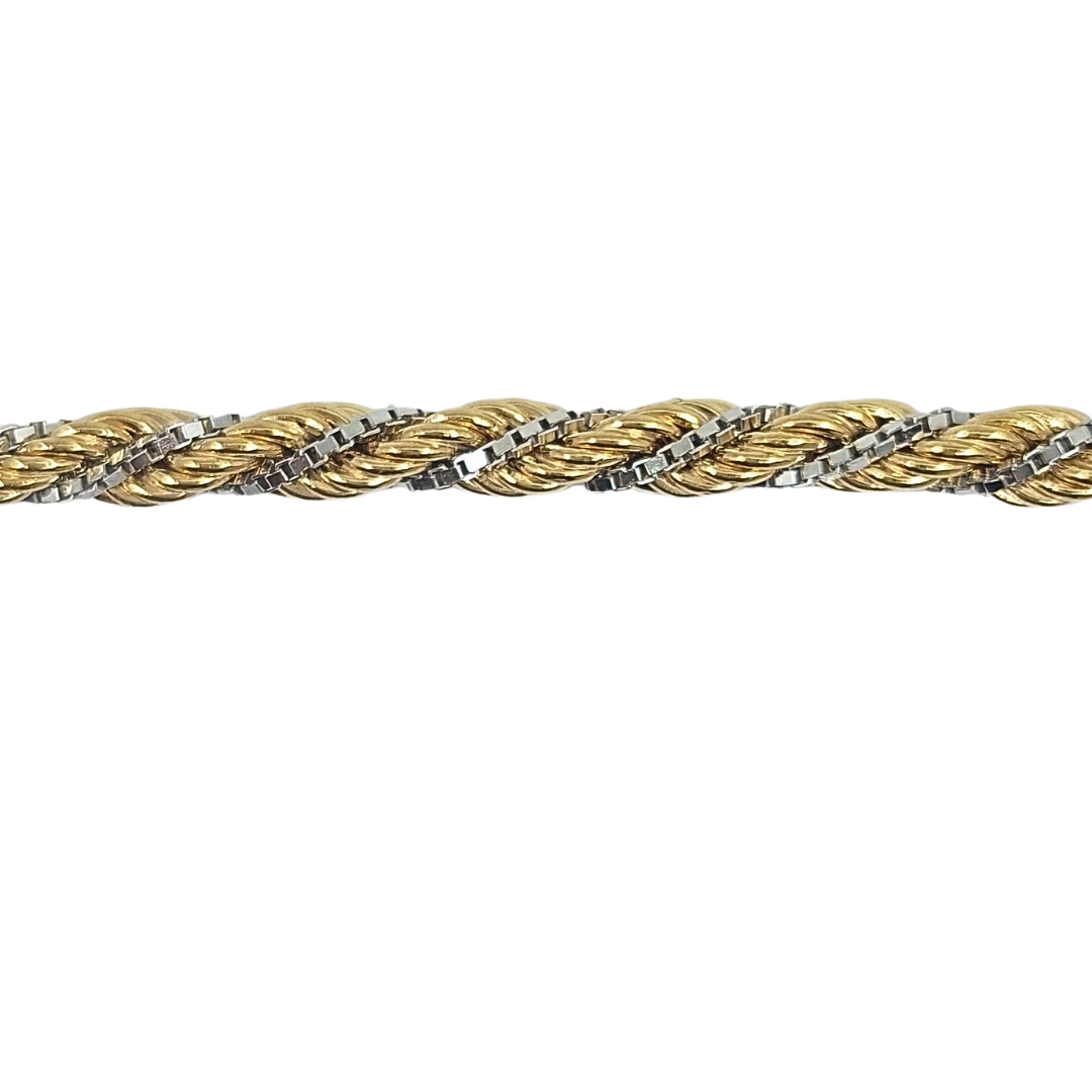 9ct Yellow & White Gold Rope Bracelet 7.5"