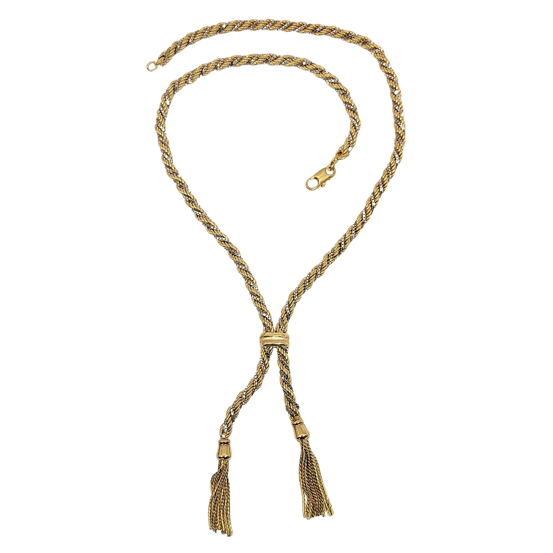 9ct Two Colour Rope Tassel Chain 18"