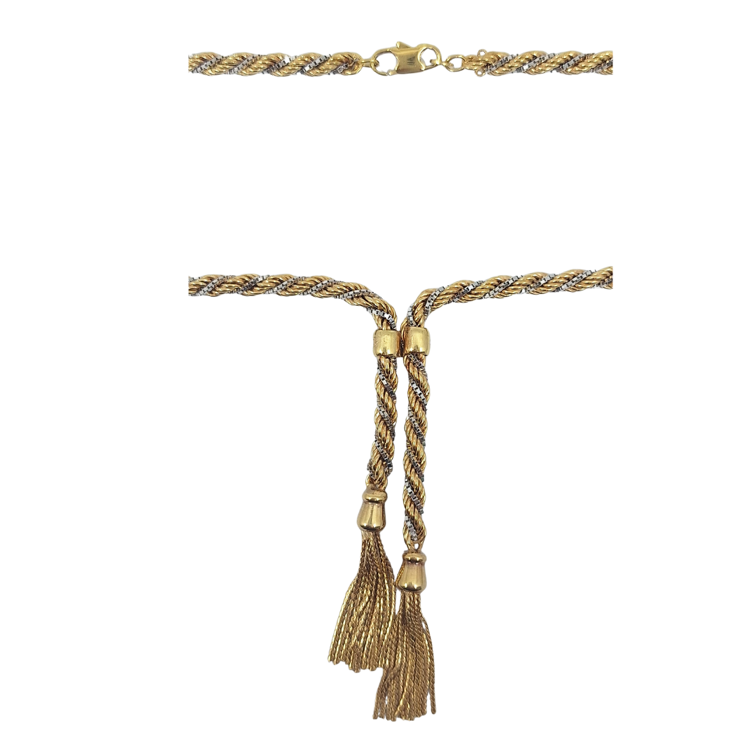 9ct Two Colour Rope Tassel Chain 18"