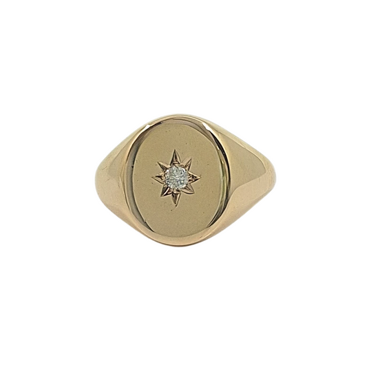 9ct Yellow Gold Diamond Set Signet Ring