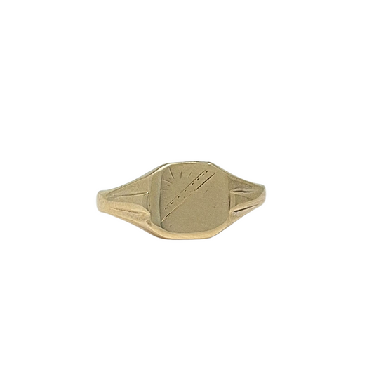 9ct Yellow Gold Part Engraved Signet Ring