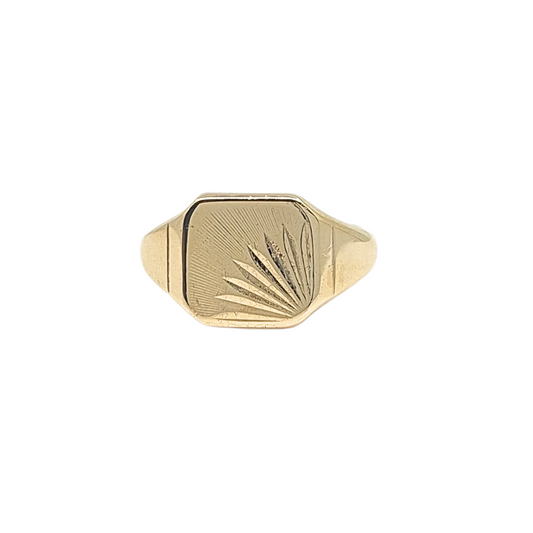 9ct Yellow Gold Part Engraved Signet Ring