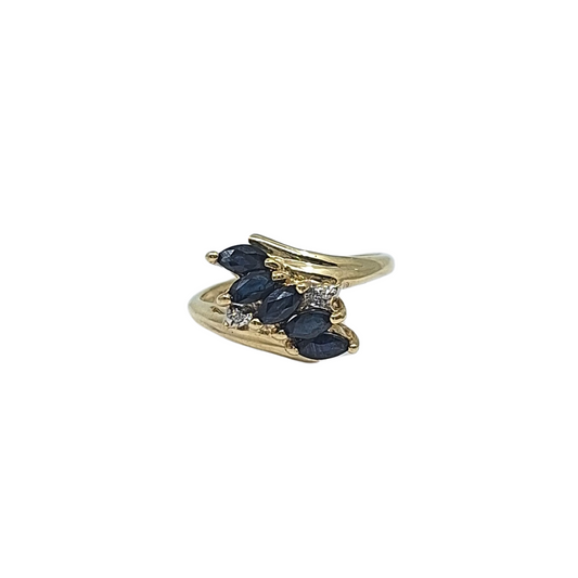 9ct Yellow Gold Cross Over Sapphire Ring