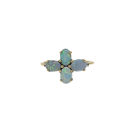 9ct Yellow Gold Opal Doublet Flower Ring