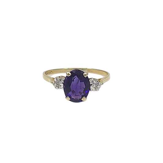 9ct Yellow Gold Amethyst & Diamond Ring