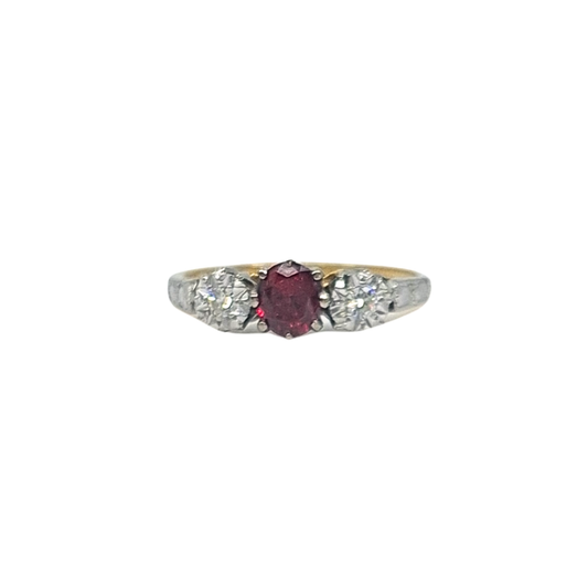 18ct Yellow Gold Ruby & Diamond Three Stone Ring