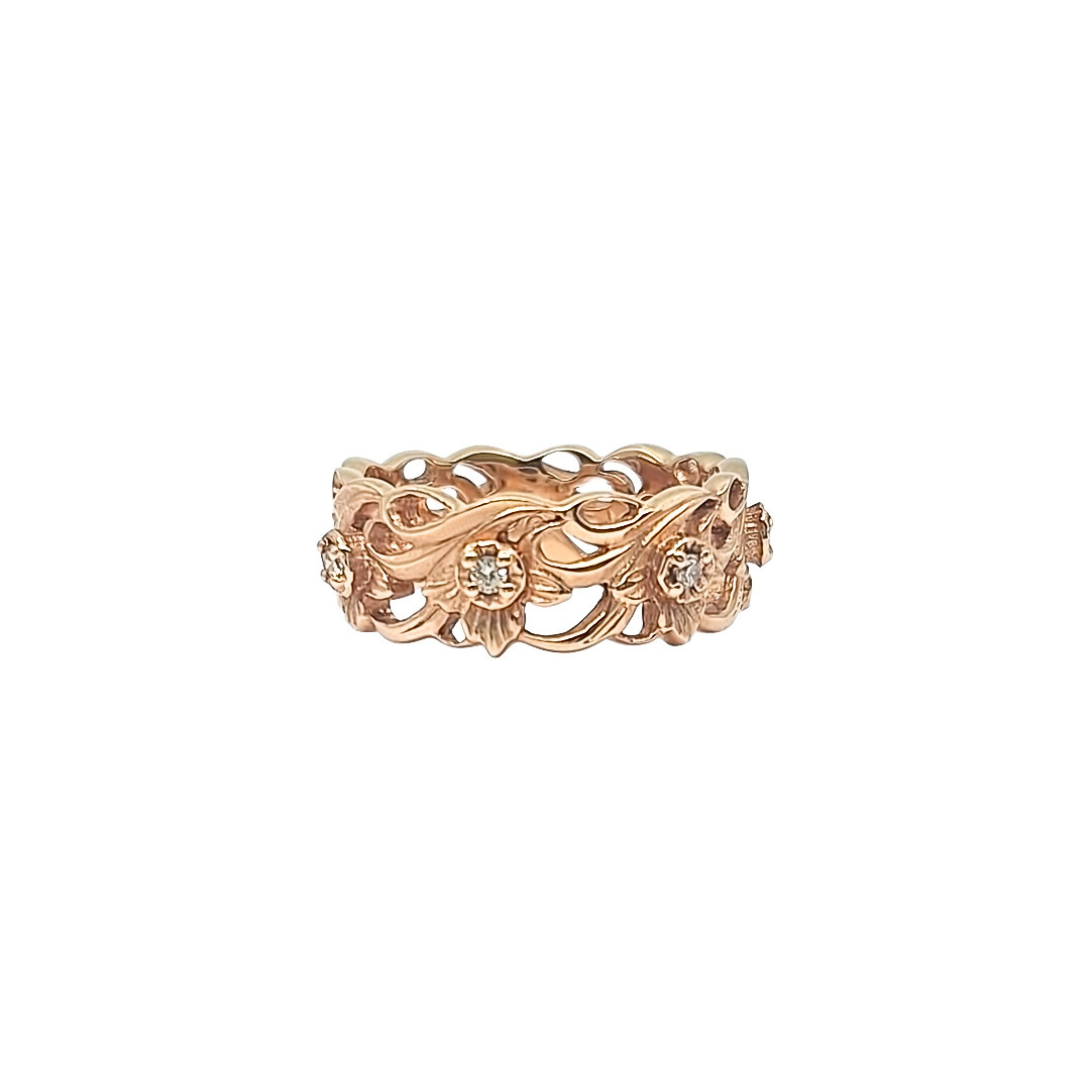14ct Rose Gold Decorative Diamond Band Ring