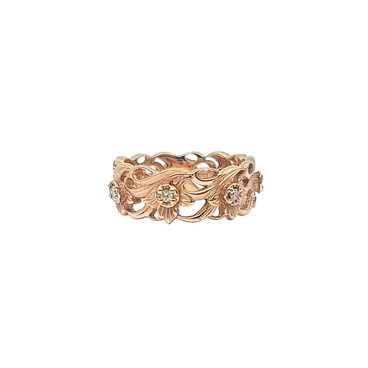 14ct Rose Gold Decorative Diamond Band Ring