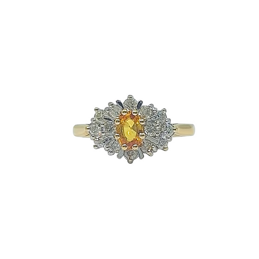 18ct Yellow Gold Yellow Sapphire & Diamond Cluster Ring