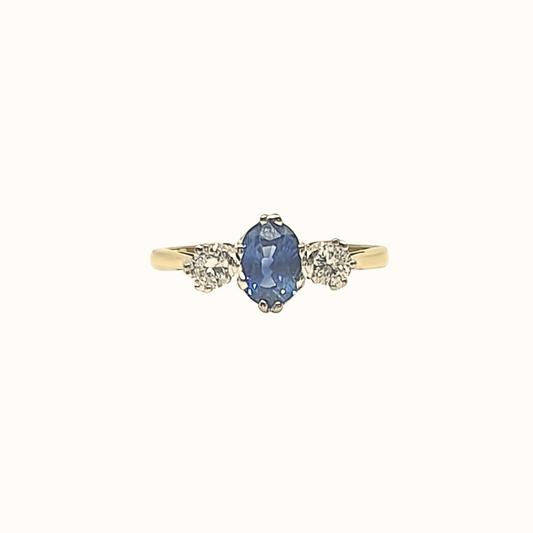 18ct Yellow Gold Sapphire & Diamond Three Stone Ring