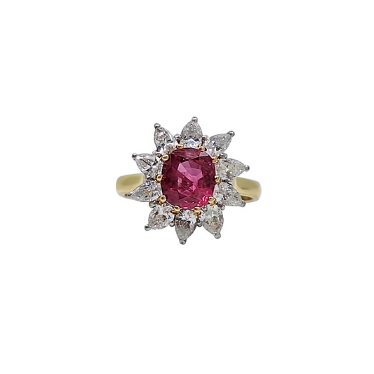 18ct Yellow Gold Ruby & Diamond Cluster Ring
