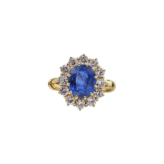 18ct Yellow Gold Sapphire & Diamond Cluster Ring