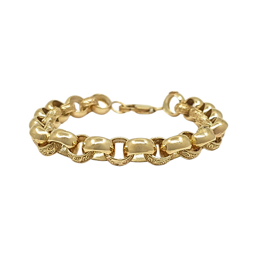 9ct Yellow Gold Patterned Belcher Bracelet 9"