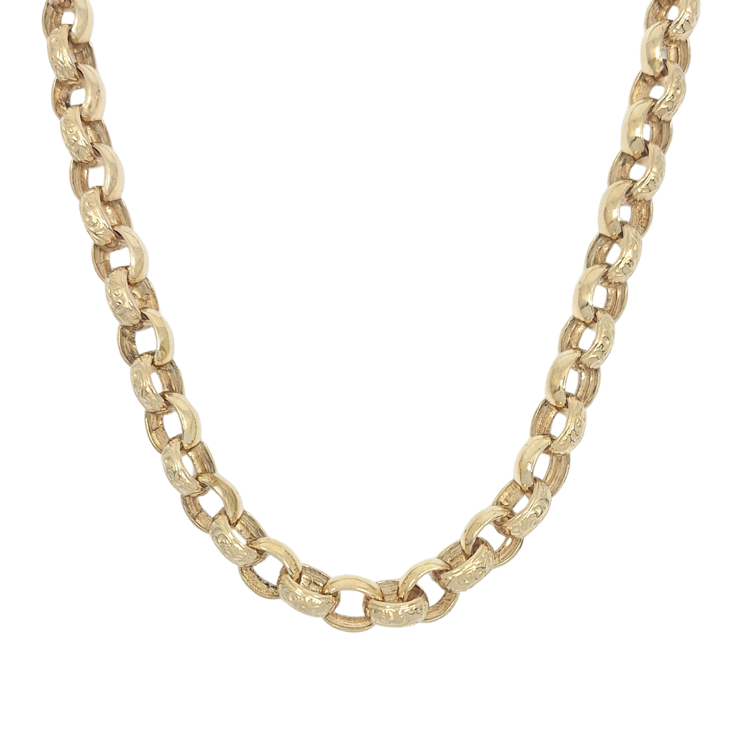9ct Yellow Gold Patterned Belcher Chain 24"