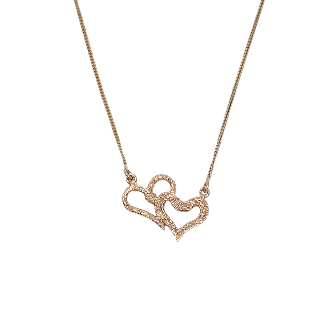 9ct Yellow Gold Double Heart Pendant Chain 17"