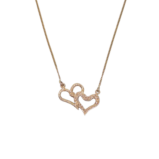 9ct Yellow Gold Double Heart Pendant Chain 17"