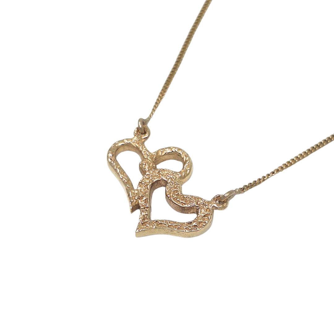 9ct Yellow Gold Double Heart Pendant Chain 17"