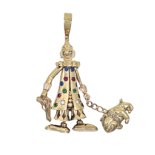 9ct Yellow Gold Large CZ Clown Pendant
