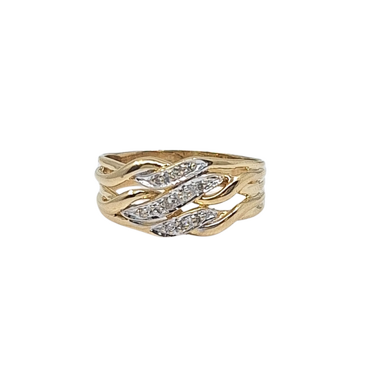 9ct Yellow Gold Diamond Fancy Band Ring 0.09ct