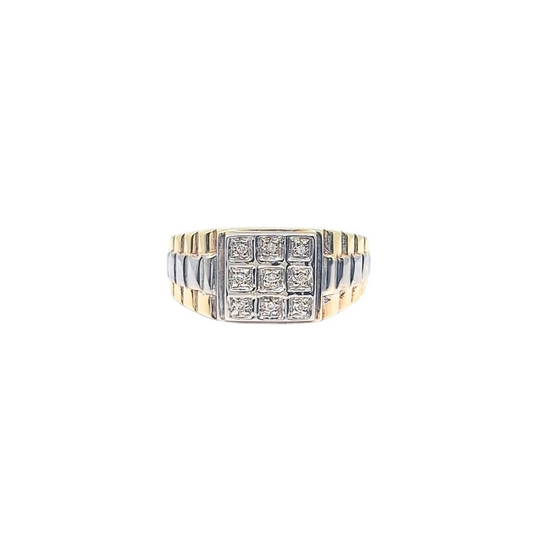 9ct Yellow Rolex Style Diamond Set Signet Ring