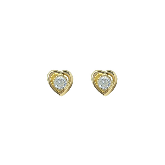 14ct Yellow Gold CZ Heart Studs