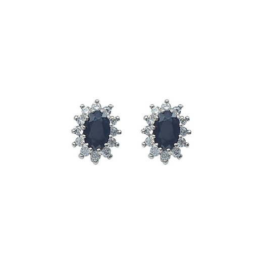 9ct Yellow Gold Sapphire & Diamond Cluster Earrings