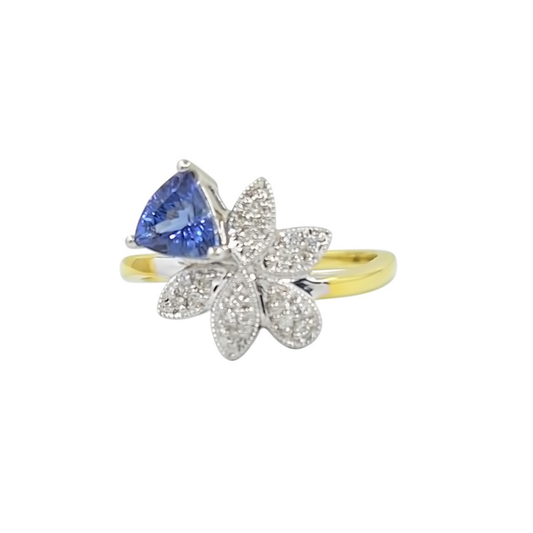 18ct Yellow Gold Tanzanite & Diamond Ring