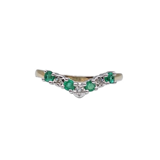 9ct Yellow Gold Emerald & Diamond Wishbone Ring