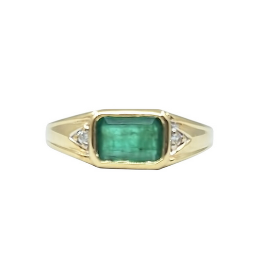 9ct Yellow Gold Emerald & Diamond Ring