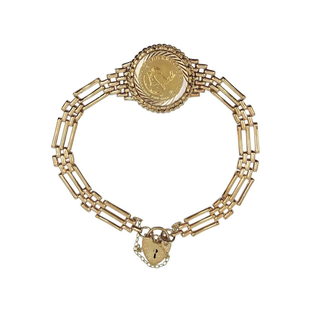 9ct/Fine Gold 1/10 Krugerrand Coin Gate Bracelet 1984