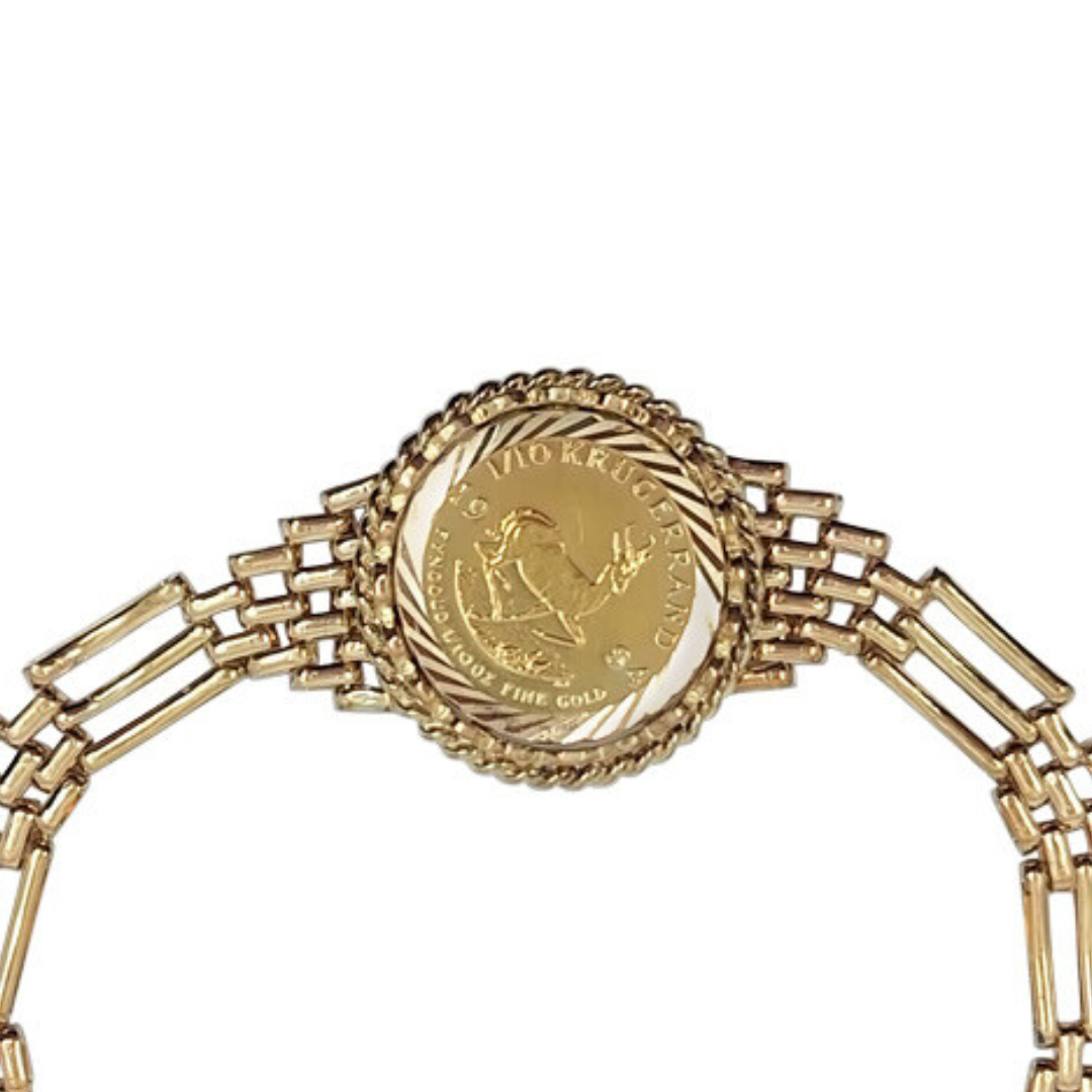 9ct/Fine Gold 1/10 Krugerrand Coin Gate Bracelet 1984