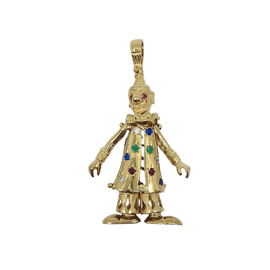 9ct Yellow Gold Large CZ Clown Pendant