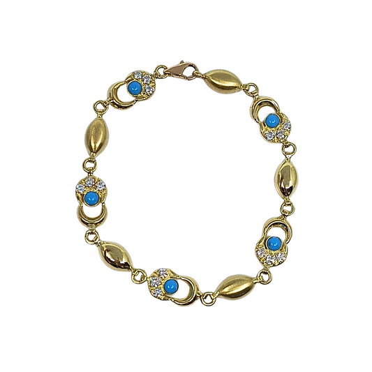 14ct Yellow Gold Turquoise & CZ Bracelet 7.5"