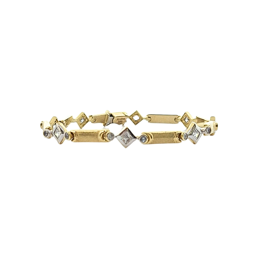 14ct Yellow & White Gold CZ Set Bracelet 8.5"