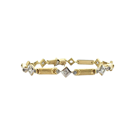14ct Yellow & White Gold CZ Set Bracelet 8.5"